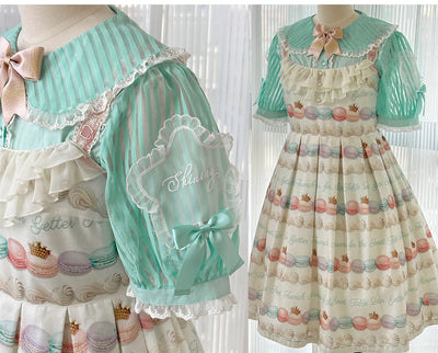 (Buyforme)Cat and Campanula~Star Candy~Stripes Cotton Lolita Shirt XS green 