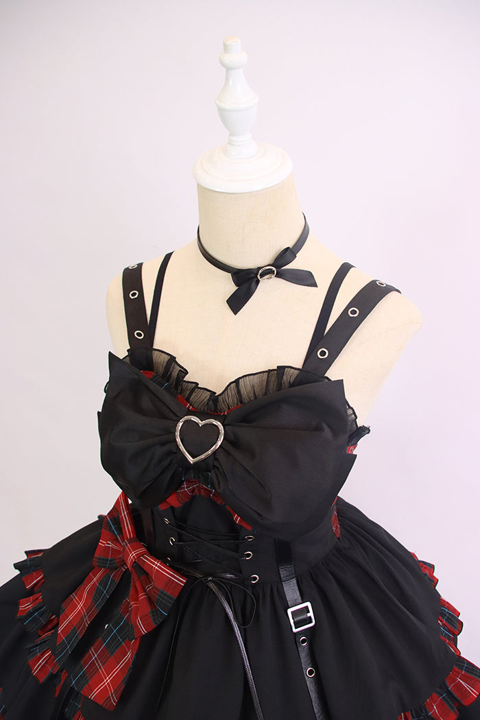 Alice Girl~Black Lolita Dress~Little Spicy Plaid JSK Dress   