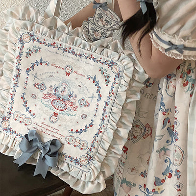 (Buy for me) CEL Lolita~Porcelain Teaparty~Embroidery Lolita Headress, Brooch and Bag Accessory blue pillow bag  
