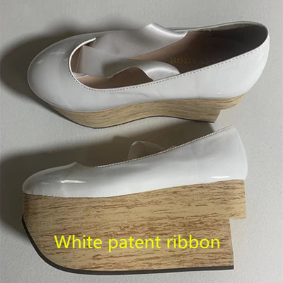 The Seventh Sense~Japanese Style Wooden Platform Wa Lolita Shoes 35 patent leather white 