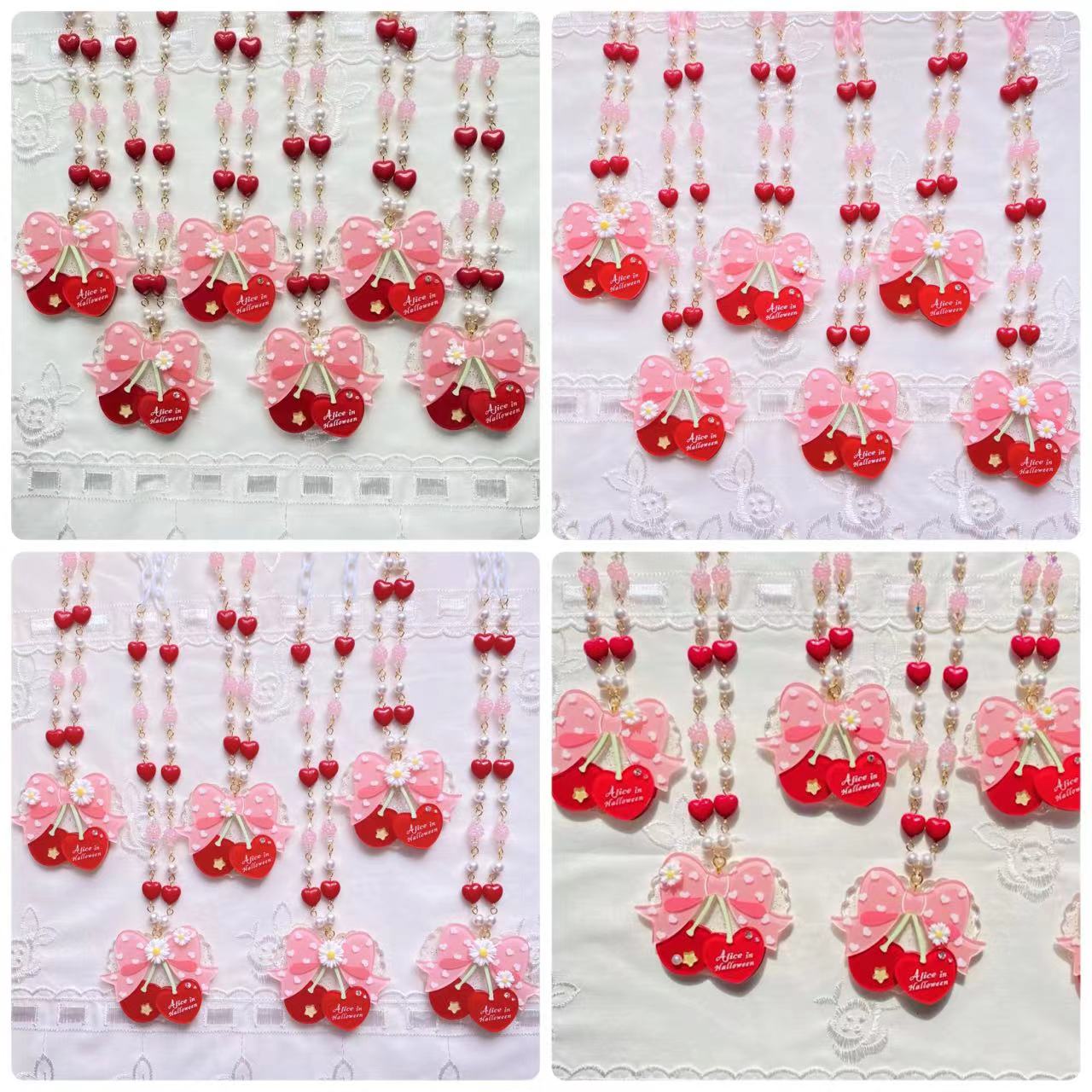 Halloween Alice - Sweet Cherry Lolita Plastic Necklace Ring 1 random small cherry necklace