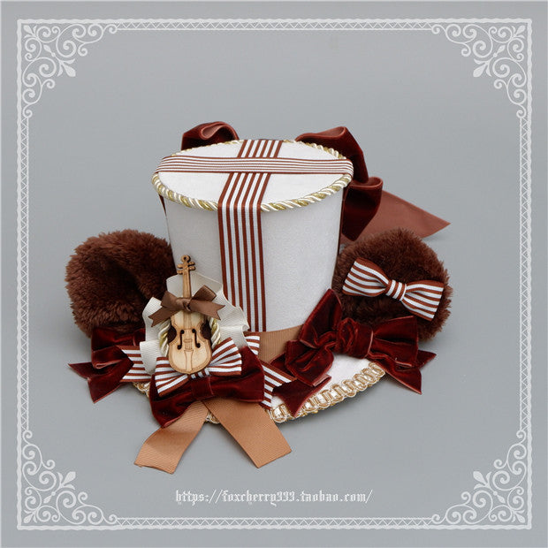 Fox cherry-Super Cute Lolita Bear Ears Top Hat Multicolors white