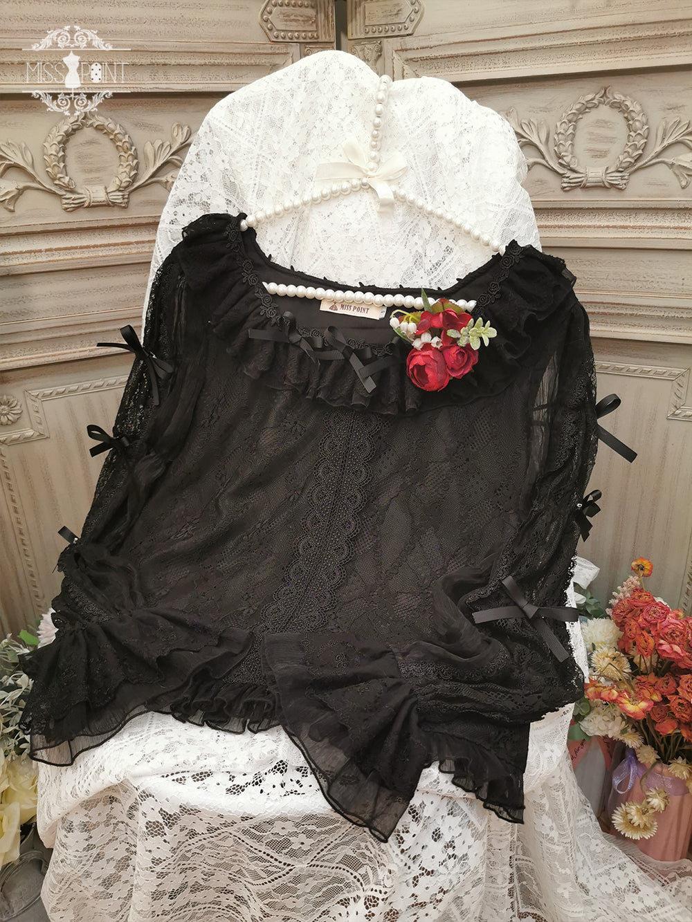 Miss Point~The Sally Gardens~Lotus Root Sleeve Lolita Blouse (2XL L M S XL / black) 8494:91278