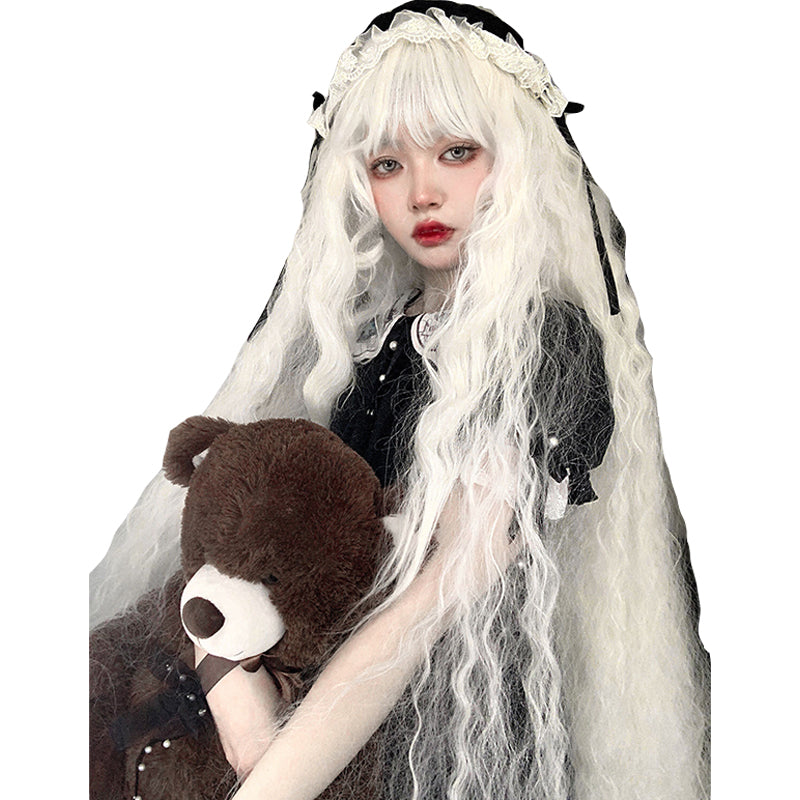 PippiPalace - White Moonlight - Elegant Long White Curly Lolita Wig moonlight white