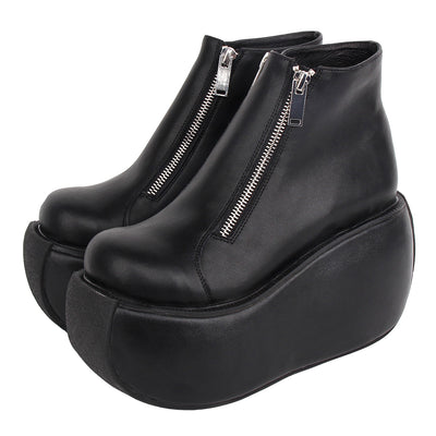 Angelic imprint~Punk Lolita Double-zipper Black Leather Platform Shoes   