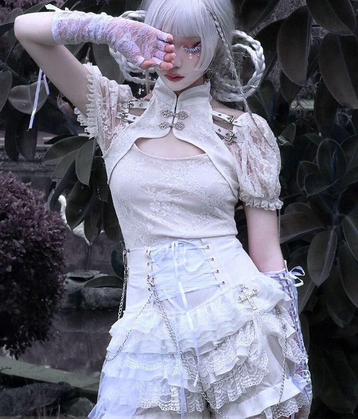Blood Supply - Gothic Punk Lolita ShortsTiered Lace Pantskirt S punk tiered lace culotte
