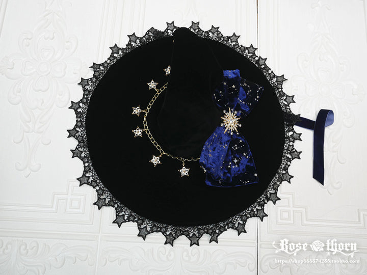 Rose Thorn~Polar Night Sky~Halloween Gorgeous Gilding Lolita Witch Hat