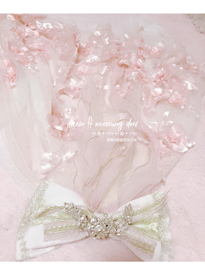 (Buyforme)Dawn and Morning~Flower Wedding Lolita Accessories Headdress Set tail pink + golden 