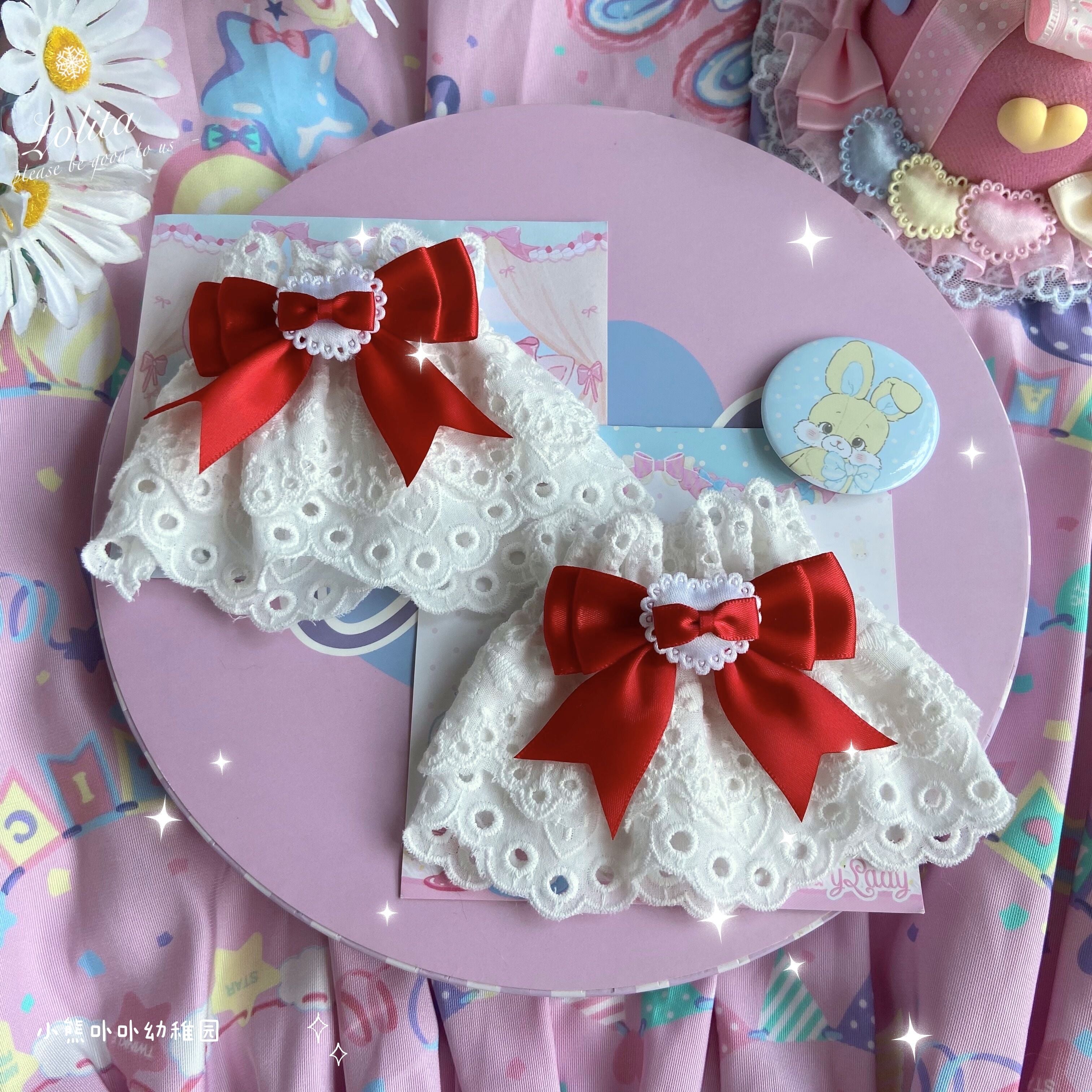 Bear Doll - Sweet Lolita Cuff with Heart and Bow red bow