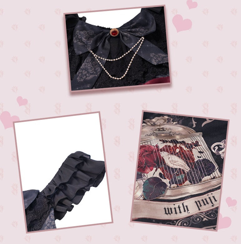 With PUJI - Nightingale and Rose - Gothic Black and Red JSK Dress
