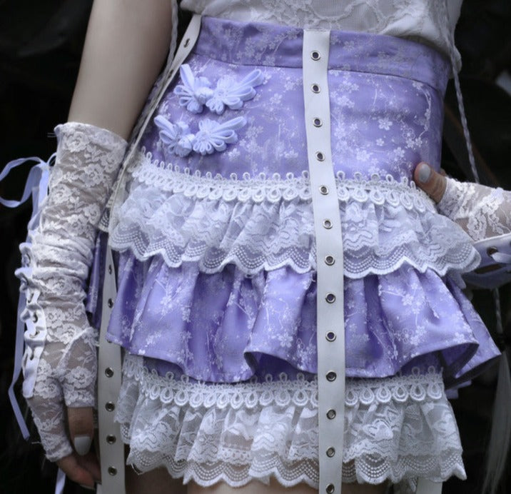 Blood Supply~God's Redemption~Chinese Qi Lolita Dark-themed Tiered Skirt   