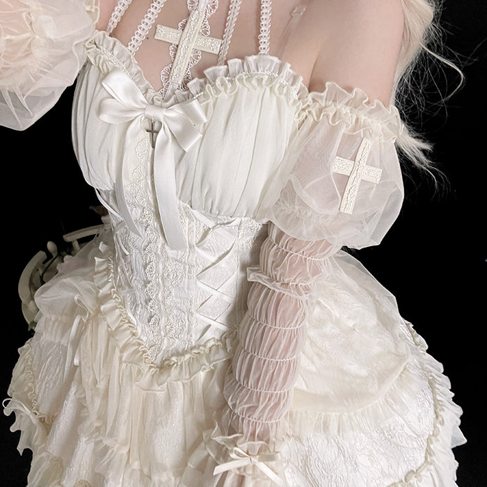 Alice Girl~Cross Maiden~Gothic Lolita Cuffs Puff Arm Sleeves XS ivory 