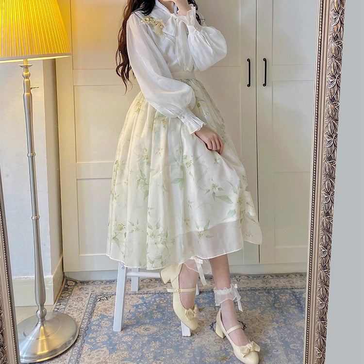 Beleganty~Elegant Lolita Chiffon Long Sleeve White Blouse   