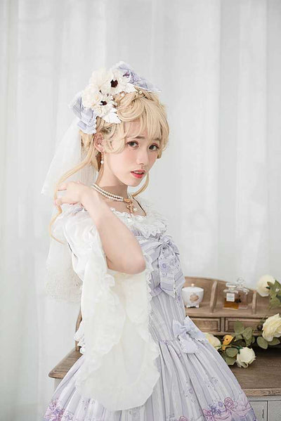 Rose of Sharon~Pearl Chain Lace Bow Lolita Kawaii Necklace   