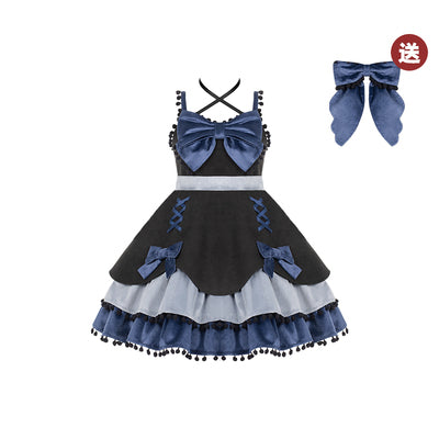 With PUJI~Confession Function~Wool Kawaii Lolita JSK S indulge jsk+bow (dark blue color) 