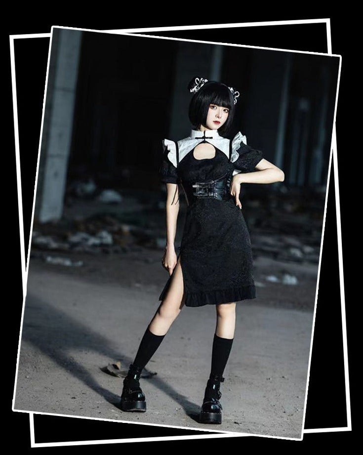 YourHighness~Battle Maid Qi Lolita Cheongsam Gothic Dress XS black cheongsam 