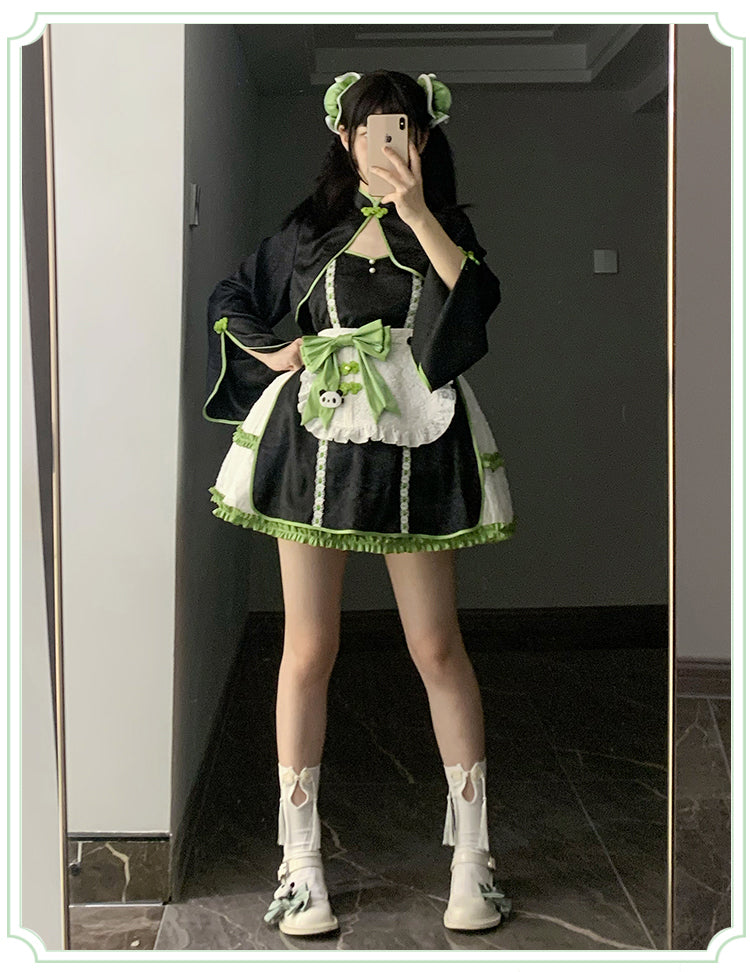 With PUJI~Cat Fist~Chinese Qi Lolita Maid Bolero JSK Set   