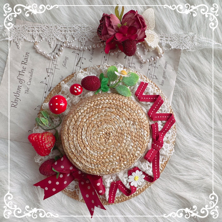 Chestnut Lolita~Country Lolita Hand-made Headdress Accessory small straw hat  