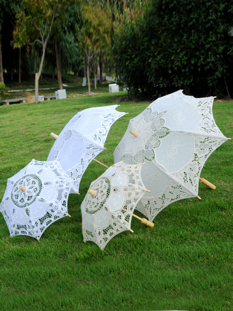 Hollow Lace Princess Lolita Parasol white big size