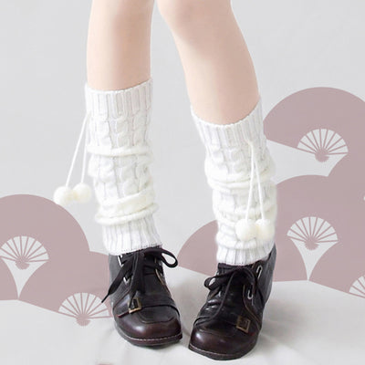 Ruby Rabbit~Pure Color Knee Socks Multicolors free size white balls leg warmers 