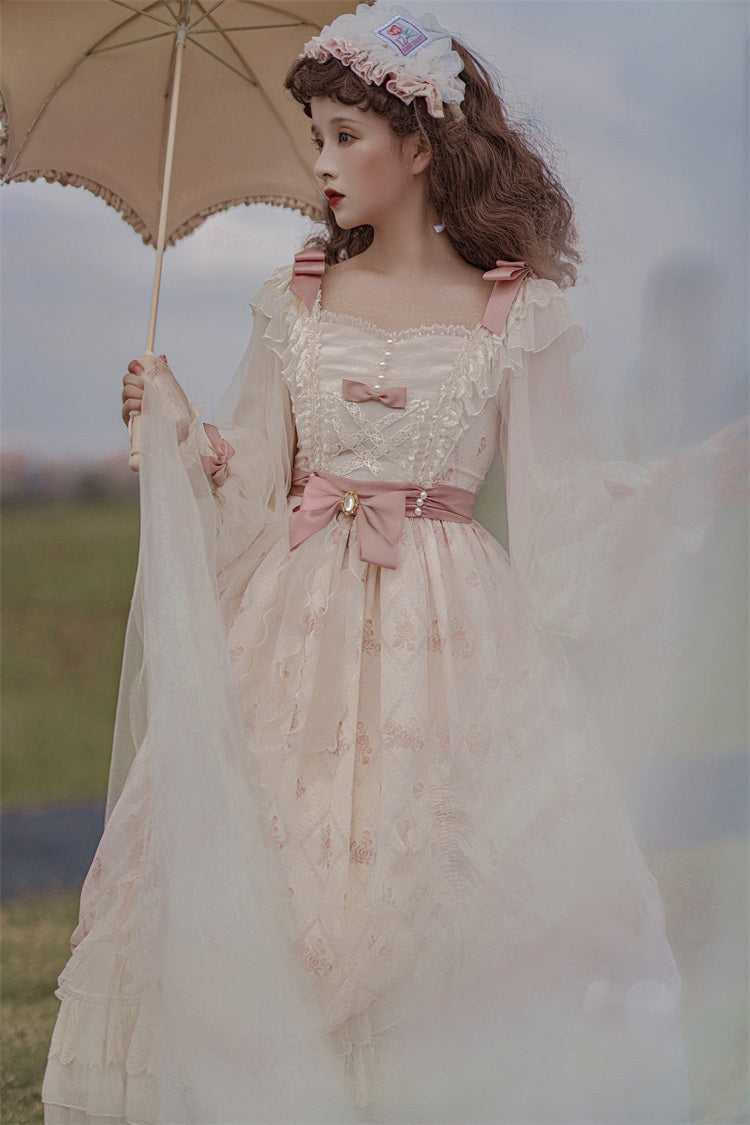 Letters from Unknown Star~Time Stationery~Elegant Lolita Long Sleeve OP Dress   