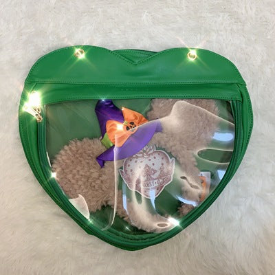 BerryQ~Casual lolita Ita Bag Transparent Heart-shaped Daily Bag bottle green  