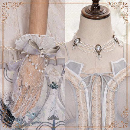 YingLuoFu~Rose Girl~Lolita Tea Party Wedding OP Dress S gloves+necklace 