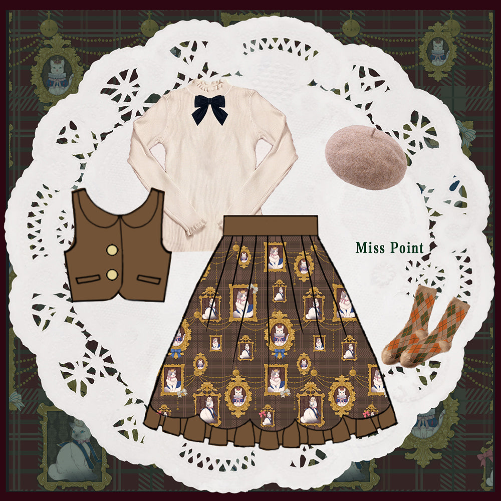 Miss Point~Christmas Preppy Style Velvet Lolita SK Vest Set   