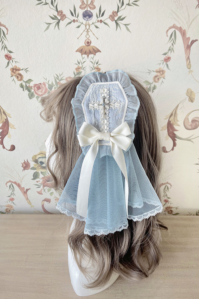 Alice Girl~Cross Maiden~Gothic Lolita Hair Clips Veil Headbow blue  
