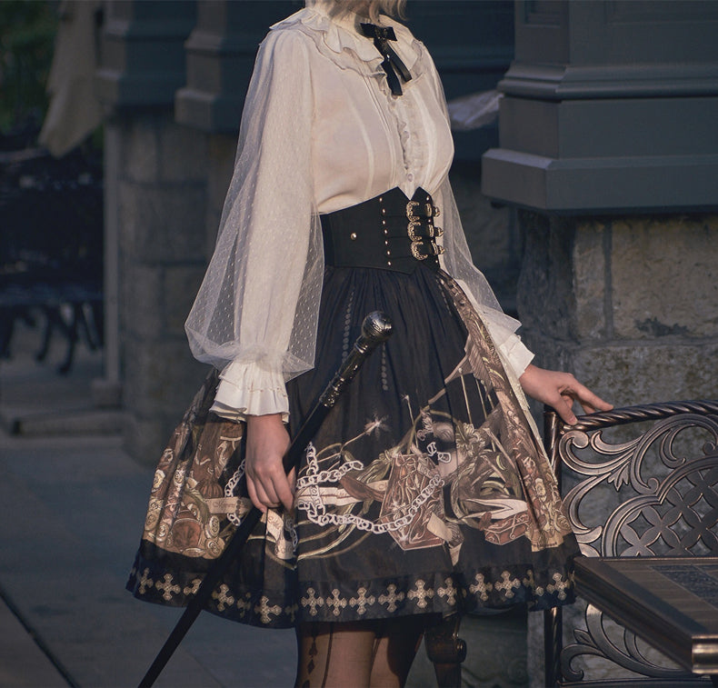 Krncrlo~Braver's Battle~Classic Lolita Patchwork Printed Skirt   