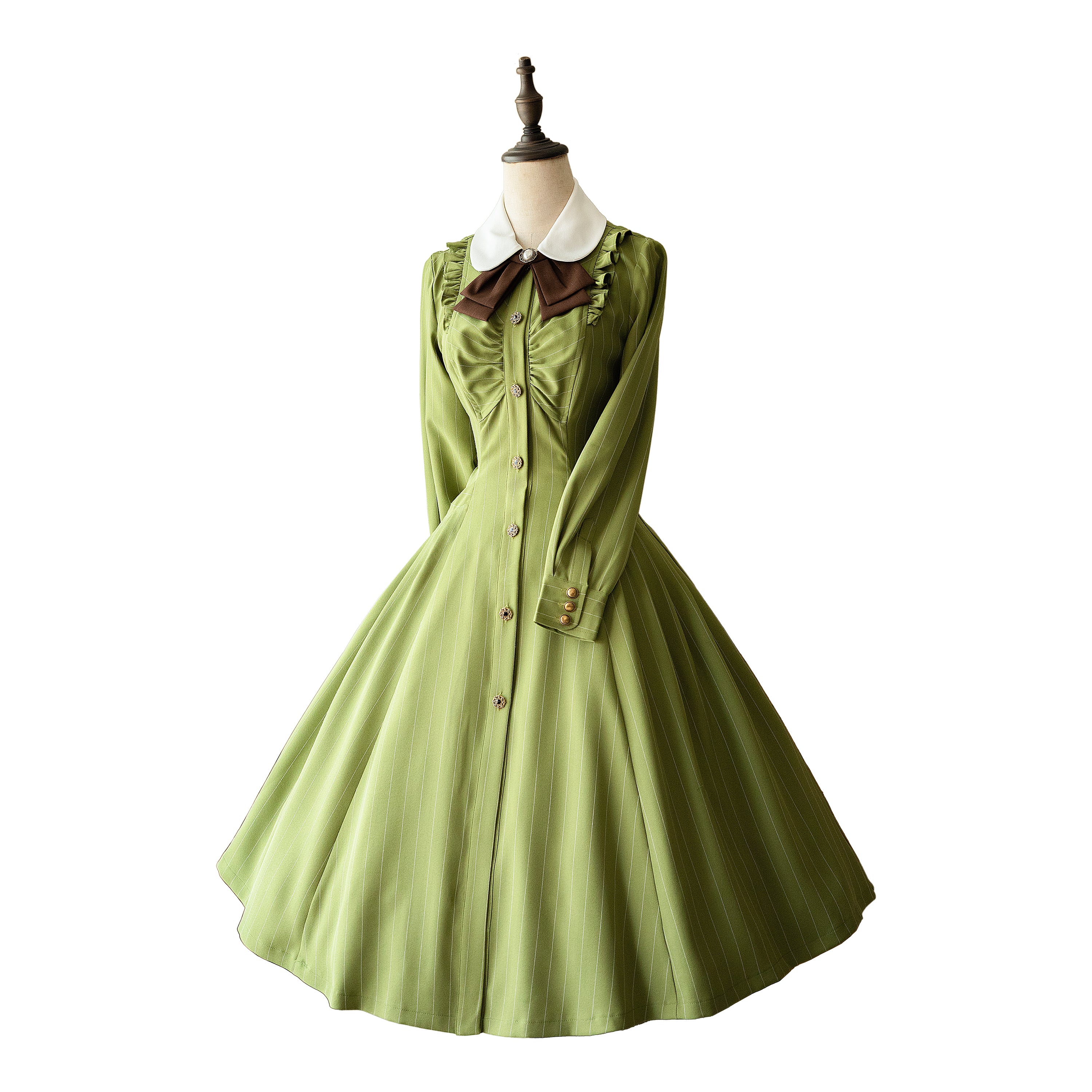 Forest Wardrobe - Winter Lolita Classic Front Open Stripe OP S avocado green