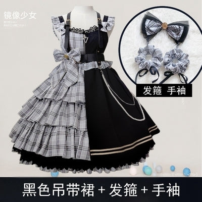 Your Princess~Star Charm~Sweet Idol Lolita Plaid Jumper Skirt S black JSK+headdress+cuff+chain 