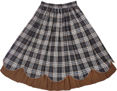 Miss Point~Christmas Preppy Style Velvet Lolita SK Vest Set XS plaid brown SK 
