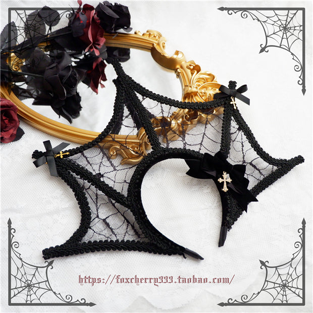 Fox Cherry~Gothic Flowers Hand Bone Cross Headdress free size spider web yarn hair band 