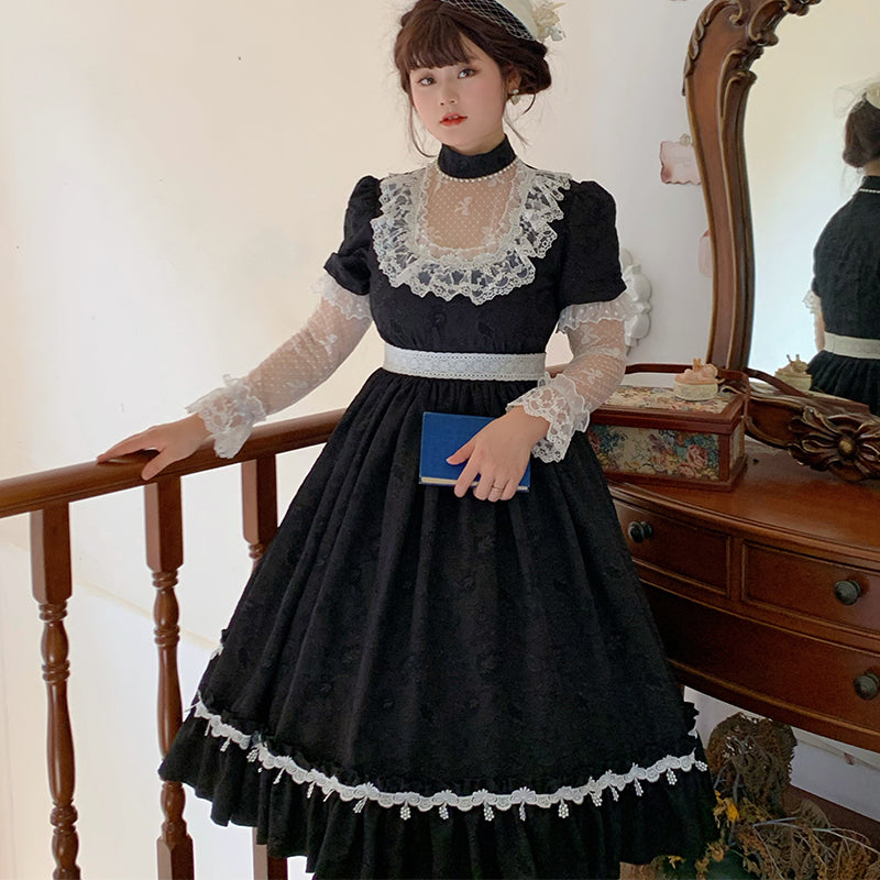 NanshengGe~Miss Winnie~Autumn Black and White Lolita OP S black color 