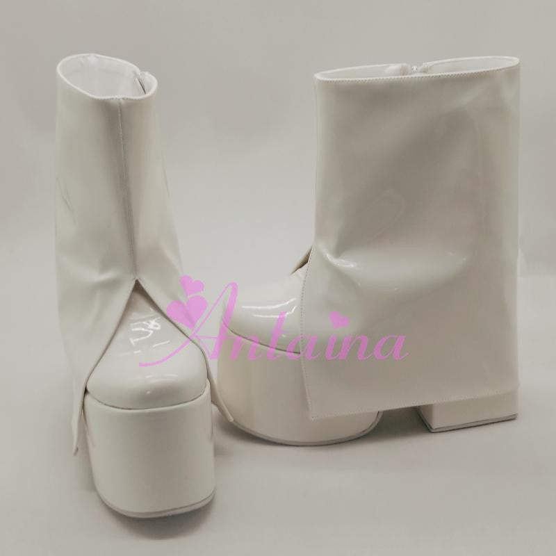 Antaina ~ White Lolita Platform Shoes Square Heel Boots   