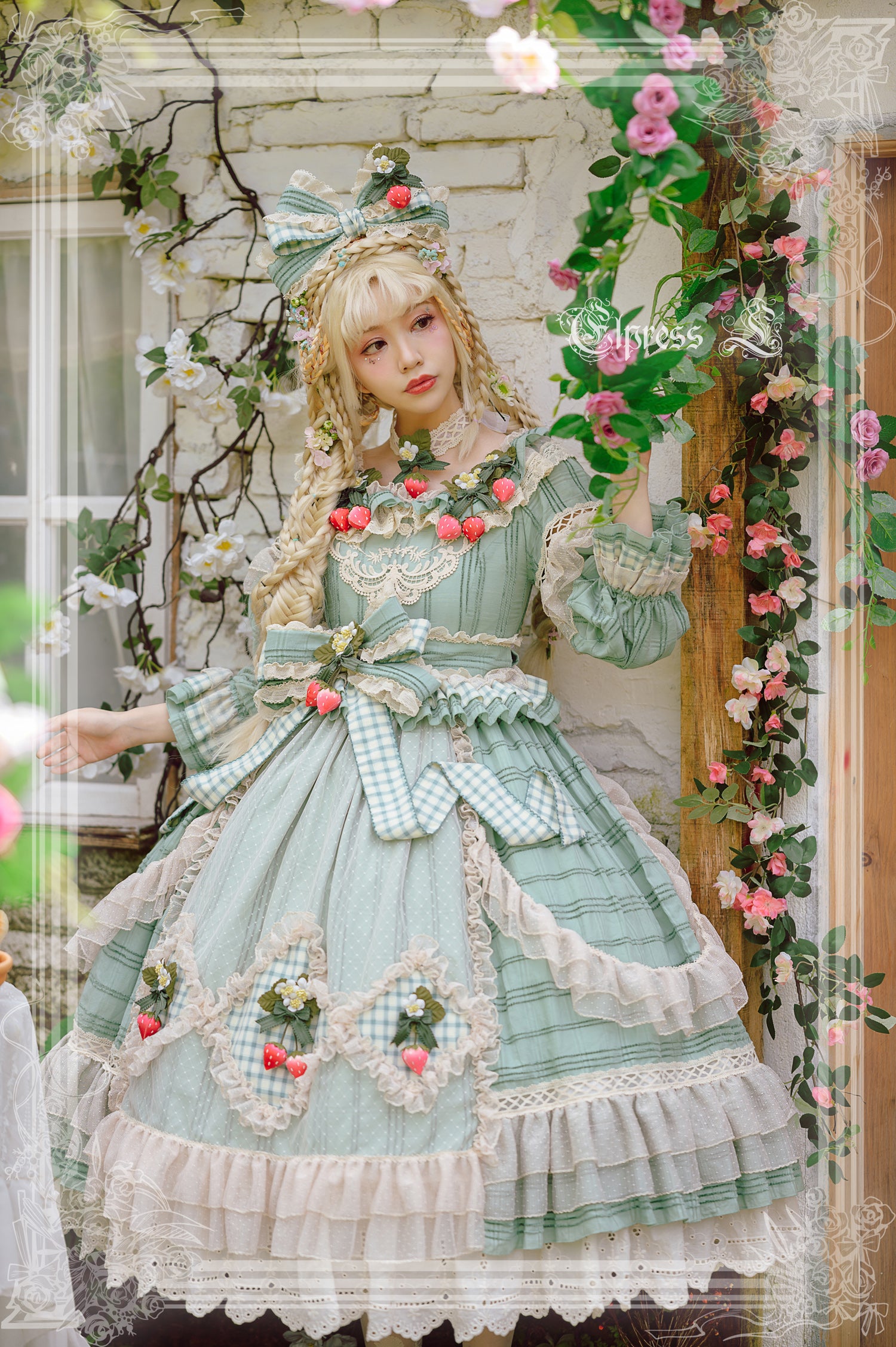 Elpress L~Peach Fragrance~Country Lolita Multicolors Strawberry Lolita OP Dress 3022:29651