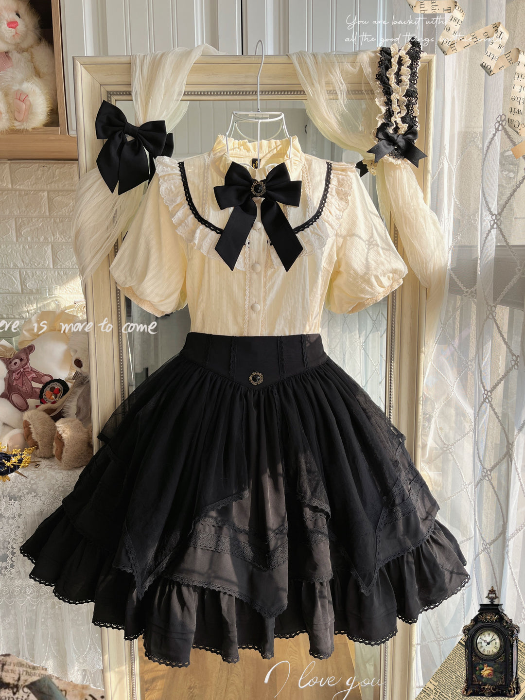 (Buy For Me) Uncle Wall Original~Rich Girl~Elegant Lolita Blouse and Skirt S black SK- short version 