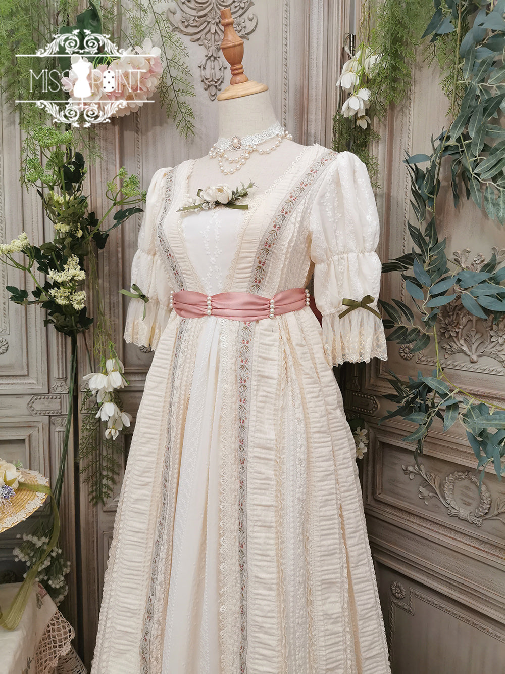 Miss Point~The Sally Gardens~Multicolors Ribbon Lolita Sash pink ribbon beaded sash 8496:91382