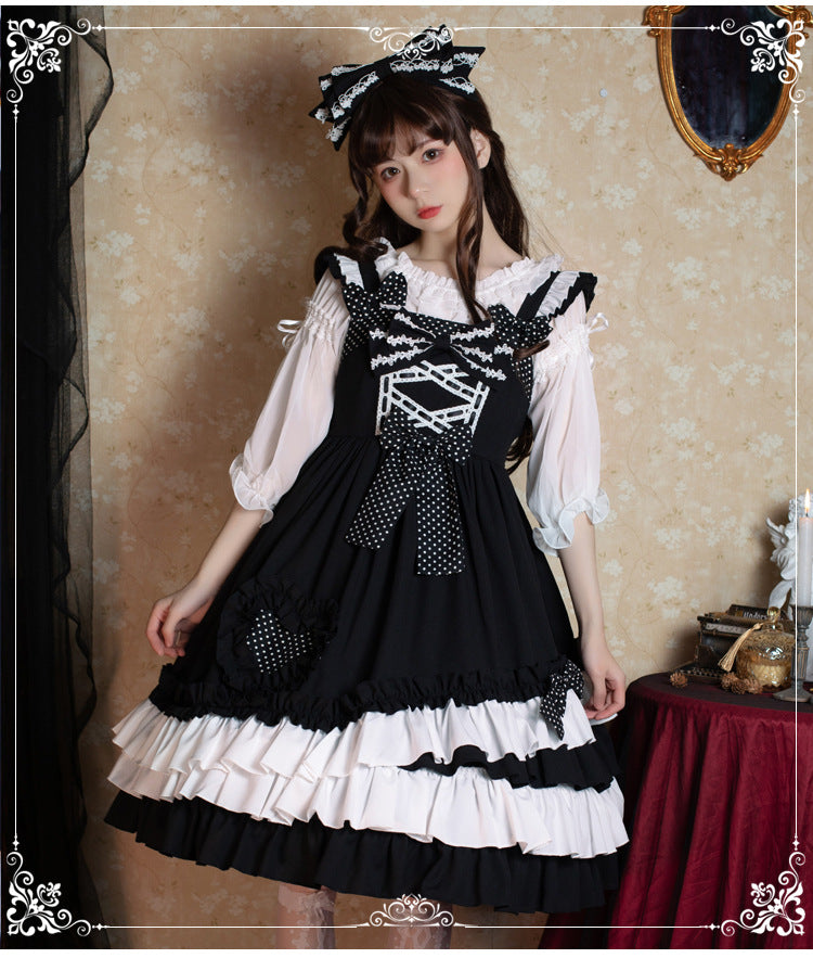 Eieyomi~Sweet Heart Black Lolita Jumper Dress S black 