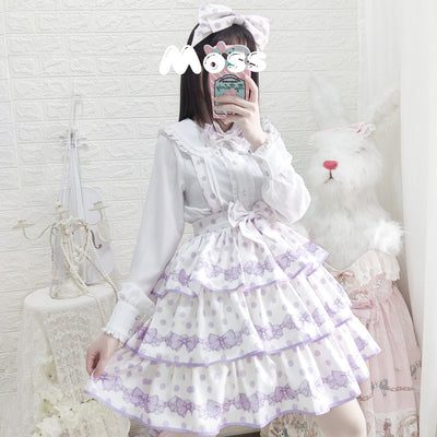 Eieyomi~Little Hetty~Sweet Daily Polka Dot Straps Lolita Skirt Purple S 