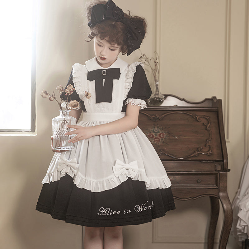 Letters from Unknown Star - Sweet Alice - Short Sleeves Maid Lolita OP black with apron S
