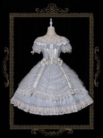 Alice Girl~Palace Retro Lolita Dress~Girl Anniversary Short Sleeve OP light blue (short fantasy version) S 