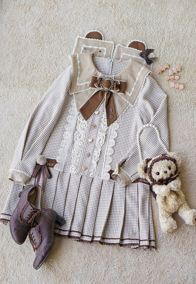 ZeeYe~Houndstooth Low Waistline Lolita Dress M cocoa 