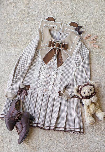 ZeeYe~Houndstooth Low Waistline Lolita Dress M cocoa 