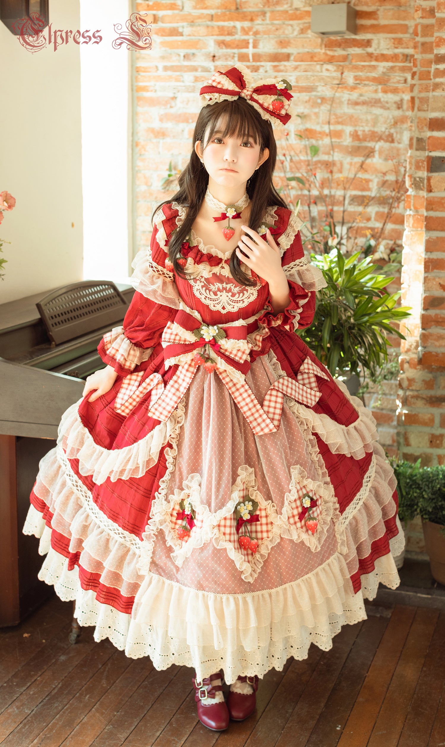 Elpress L - Peach Fragrance - Country Lolita Multicolors Strawberry Lolita OP Dress