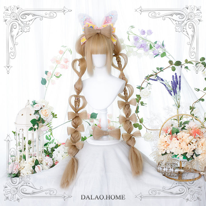 Dalao Home~Long Sweet Lolita Wig With Ponytails Yiwang white tung flax hairstyle ①+ 8* bows