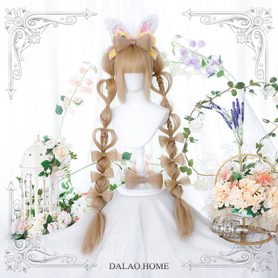 Dalao Home~Long Sweet Lolita Wig With Ponytails free size Yiwang  white tung flax hairstyle ①+ 8* bows 