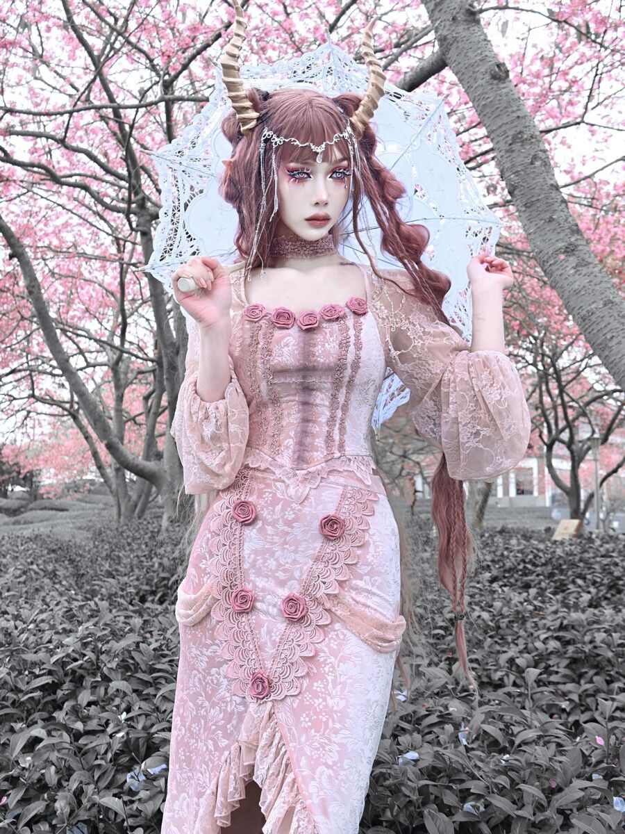 Blood Supply~Sakura Nightmare~Gothic Velvet Pink Mermaid Lolita Skirt   