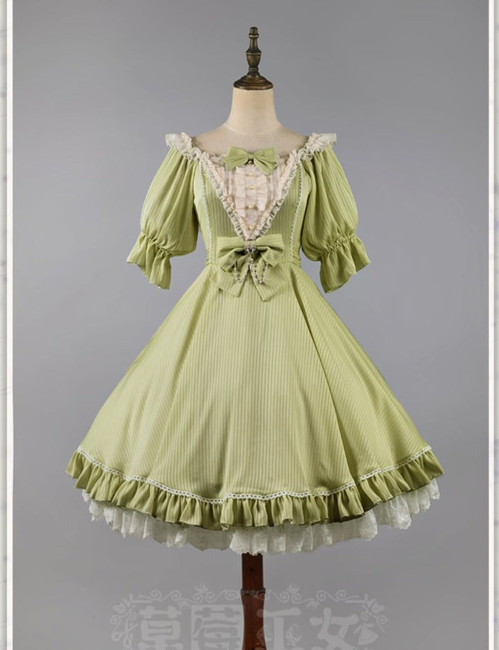 Strawberry Witch - Midsummer Star - Silver Foil Printing Lolita OP Dress XS light green OP (solid color version)